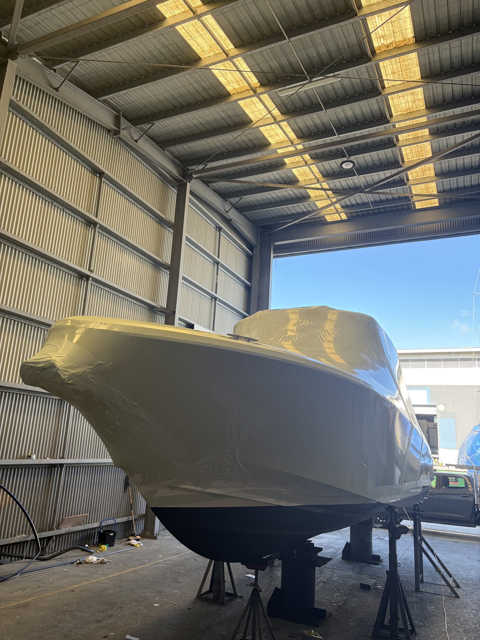 Boat wrapped in biodegradable bioWrap film